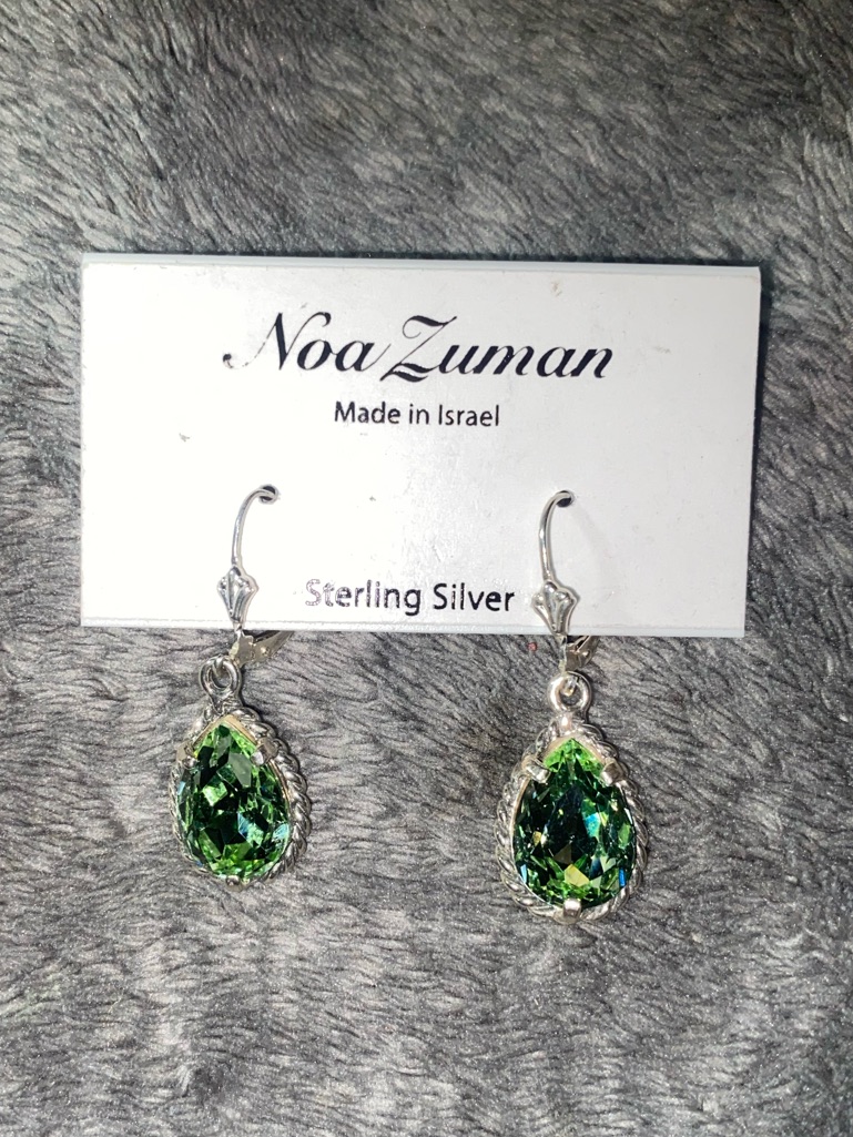 Bnwt Noa Zuman Sterling Silver Faceted Light Green Tear Drop Dangle Earrings $70